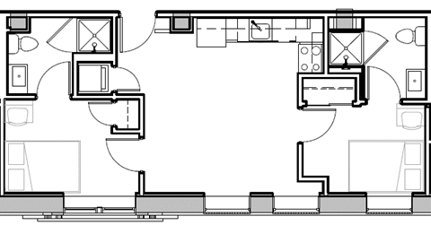 Floor plan for 2 beds, 2 baths, 540 sqft